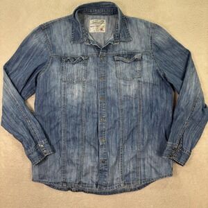 Seven7 Premium Brand Mens XL Blue Denim Snap Button Long Sleeve Shirt Cotton